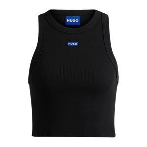HUGO Stretch-cotton cropped tank top with blue logo label