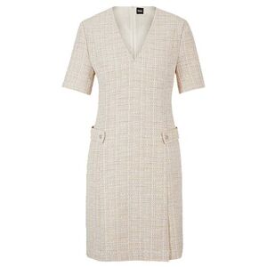 Boss V-neck dress in melange tweed with hardware-button trims