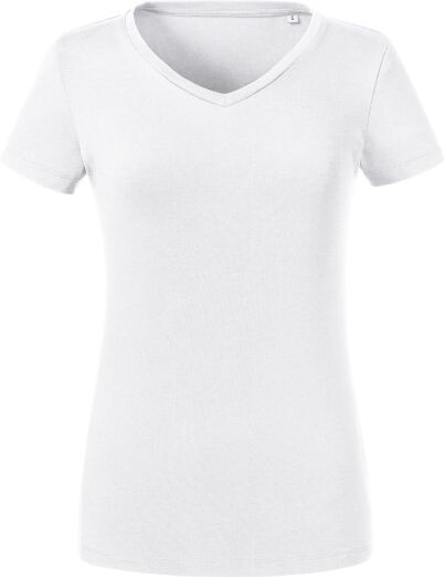 Russell Athletic Pure Organic Women Heavy Tee V-Neck - White  - Size: 103F - Color: valkoinen