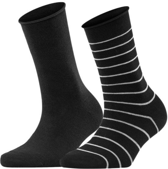 Falke 2 pakkaus Women Happy Stripe Socks - Black striped  - Size: 46419 - Color: Musta raidallinen