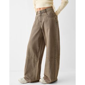 Bershka Pantalon Wide Leg Skater Serge Femme 32 Marron - Publicité