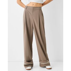 Bershka Pantalon Wide Leg Pinces Femme 32 Taupe - Publicité