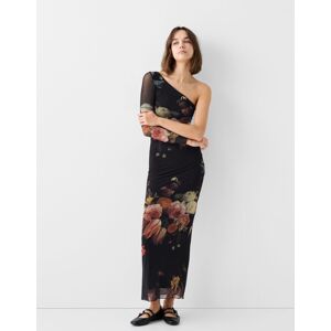 Bershka Robe Longue Jan Van Kessel Asymétrique Manches Longues Tulle Imprimé Femme M Noir - Publicité