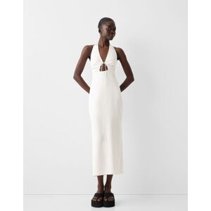 Bershka Robe Longue Cut Out Avec Lin Femme Xs Blanc Cassé - Publicité