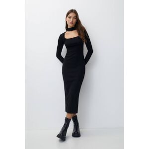 Pull&Bear Robe Midi En Maille Côtelée À Col Choker Noir M female - Publicité