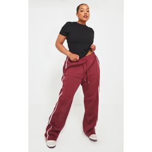 PrettyLittleThing Plus Jogging large rouge cerise à double rayure, Rouge Sang - Publicité