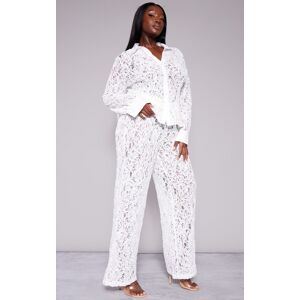 PrettyLittleThing Plus Pantalon large en maille tissée style dentelle jacquard deluxe blanche, Blanc - Publicité