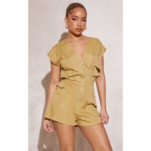 PrettyLittleThing Petite Combishort sans manches camel à poches, Camel - Publicité