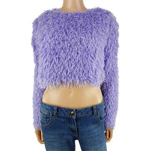 Crop-top mauve à plumes manches longues Femme - Zara - M Violet M - Publicité