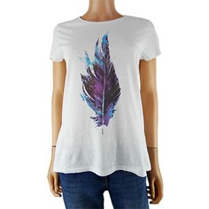 T-shirt blanc imprimé plume - manches courtes - Femme - Fashion Express - M Blanc M - Publicité