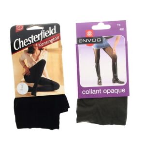 Lot de 2 paires de collants - 1 noir et 1 Kaki - Femme - Taille 3  T3 - Publicité