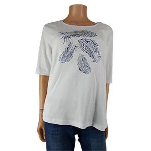 T-shirt blanc imprimées plumes bleues avec strass-Femme- Zamba- Taille 3 Blanc T3 - Publicité