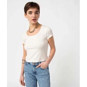 Tee-shirt femme en maille côtelée coupe courte - GEMO ecru - Publicité