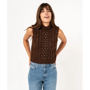 Pull sans manches pailleté à col cheminée femme - GEMO marron - Publicité