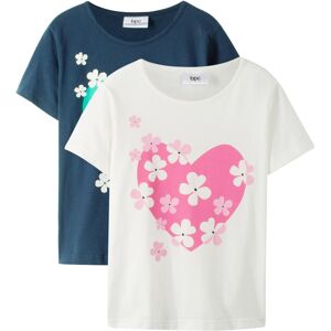 bonprix Lot de 2 T-shirts fille blanc 128/134/140/146/152/158/164/170/116/122 - Publicité