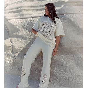 4th & Reckless x Loz Vassallo - Lee - Pantalon d'ensemble de plage en maille au crochet - CrÃ¨me-Blanc Blanc 38 female - Publicité