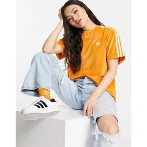 adidas Originals - T-shirt en velours cÃ´telÃ© Ã  trois bandes - Orange Orange 32 female - Publicité