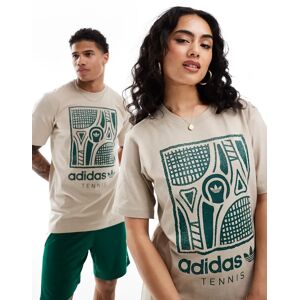 adidas Originals - T-shirt unisexe Ã  imprimÃ© Tennis - Beige-Blanc Blanc XL unisex - Publicité