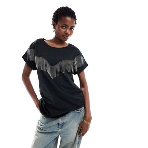 AllSaints - Imo Boy - T-shirt Ã  franges - Noir Noir S female - Publicité