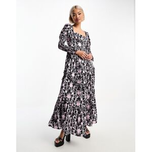 Jane Amy Jane London - Marie - Robe longue en satin Ã  fleurs - Noir-Multicolore Multicolore 36 female