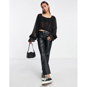 ASOS DESIGN - Blouse en plumetis avec lien nouÃ© Ã  l'avant et manches volumineuses - Noir Noir 32 female - Publicité