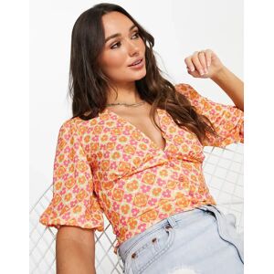 ASOS DESIGN - Blouse rÃ©tro boutonnÃ©e sur le devant avec manches volumineuses et dÃ©tail nouÃ© dans le dos - ImprimÃ© mosaÃ¯que de couleurs vives-Vert Vert 32 female - Publicité