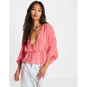 ASOS DESIGN - Blouse transparente Ã  Ã©paules froncÃ©es avec ourlet Ã  volants - Rose Rose 32 female - Publicité