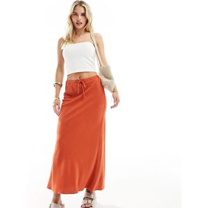 Asos Petite ASOS DESIGN Petite - Jupe mi-longue coupÃ©e en biais en aspect lin avec liens Ã  la taille - Terracotta-Orange Orange 42 female - Publicité