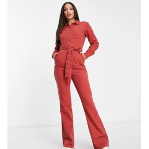 Asos Tall ASOS DESIGN Tall - Combinaison Ã  manches longues en sergÃ© avec col - Rouille-Rouge Rouge 40 female - Publicité