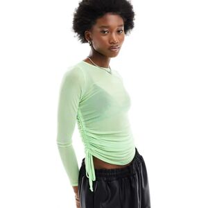 ASOS DESIGN - Top en tulle Ã  manches longues froncÃ© sur les cÃ´tÃ©s - Vert clair Vert 32 female - Publicité