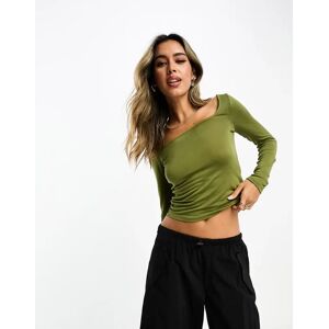 ASOS DESIGN - Top manches longues en maille fine Ã  col Ã©chancrÃ© - Kaki-Vert Vert L female - Publicité