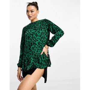 AX Paris - Blouse Ã  basque au niveau de l'ourlet et imprimÃ© lÃ©opard - Vert Vert 38 female - Publicité