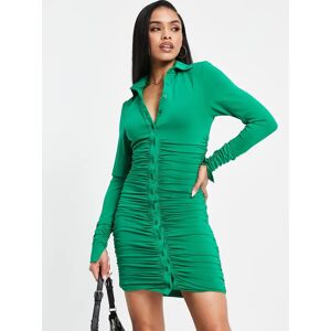 - Robe mi-longue froncÃ©e et boutonnÃ©e - Vert Ã©meraude Vert 34 female