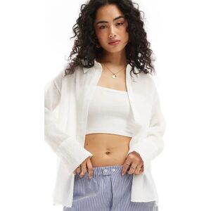 Bershka - Chemise oversize effet froissÃ© - Blanc Blanc S female - Publicité