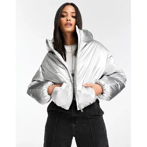 Bershka - Doudoune oversize - Argent mÃ©tallisÃ©-ArgentÃ© ArgentÃ© XS female - Publicité