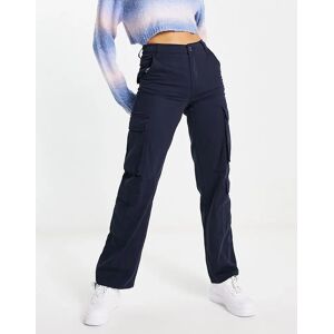 Bershka - Pantalon cargo droit Ã  poches multiples - Bleu marine Bleu marine 42 female - Publicité