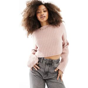 Bershka - Pull court en maille cÃ´telÃ©e - Rose poudrÃ© Rose XS-S female - Publicité