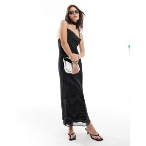 Bershka - Robe longue Ã  pois avec col bÃ©nitier et liens au dos - Noir Noir XS female - Publicité