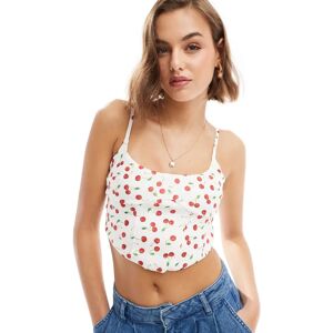 Bershka - Top corset Ã  imprimÃ© cerises - Blanc Blanc M female - Publicité