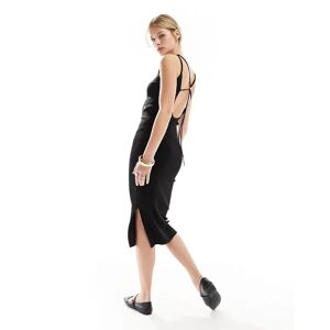 Calvin Klein Jeans - Robe mi-longue cÃ´telÃ©e coupe slim avec lien nouÃ© au dos - Noir CK Noir S female - Publicité