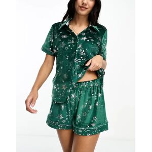 - Pyjama de NoÃ«l effet velours avec short et top Ã  revers et imprimÃ© argentÃ© mÃ©tallisÃ© - Vert forÃªt Vert M female