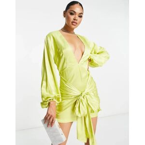 - ExclusivitÃ© - Robe courte en satin nouÃ©e devant Ã  dÃ©colletÃ© plongeant - Citron vert Vert IT 44 female