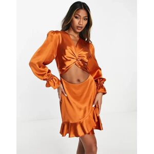 - Robe courte en satin Ã  manches ballon avec dÃ©coupe et volants - Orange brÃ»lÃ© Orange 40 female