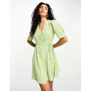 - Robe portefeuille courte Ã  petites fleurs et manches courtes - Vert Vert 32 female