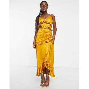 - ExclusivitÃ© - Robe longue asymÃ©trique en satin Ã  volants - Ocre-Jaune Jaune 40 female