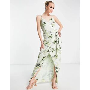 - Robe portefeuille satinÃ©e courte Ã  fleurs avec ceinture - Vert pastel-Rose Rose 44 female