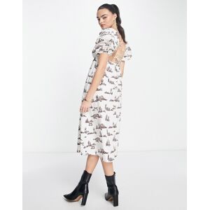 - Robe mi-longue Ã  imprimÃ© western avec encolure carrÃ©e et laÃ§age au dos - Blanc Blanc S female