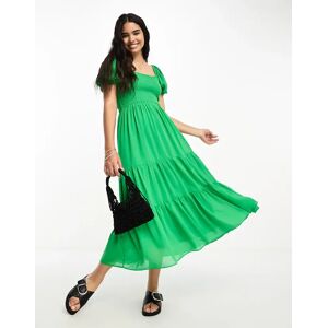 - Robe babydoll mi-longue Ã  manches bouffantes avec fronces et volants Ã©tagÃ©s - Vert Vert M female