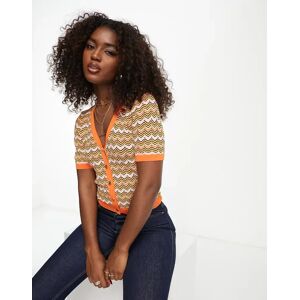 Morgan - Top boutonnÃ© en maille Ã  chevrons - Orange Orange XS female - Publicité