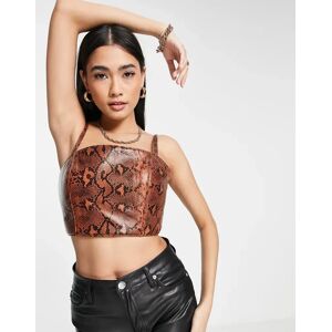 - Crop top d'ensemble structurÃ© en cuir Ã  imprimÃ© animal-Marron Marron 44 female